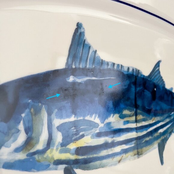 Williams-Sonoma La Mer Fish Porcelain Platter Large Blue Fish Marc Lacaze 2008 - Picture 9 of 16